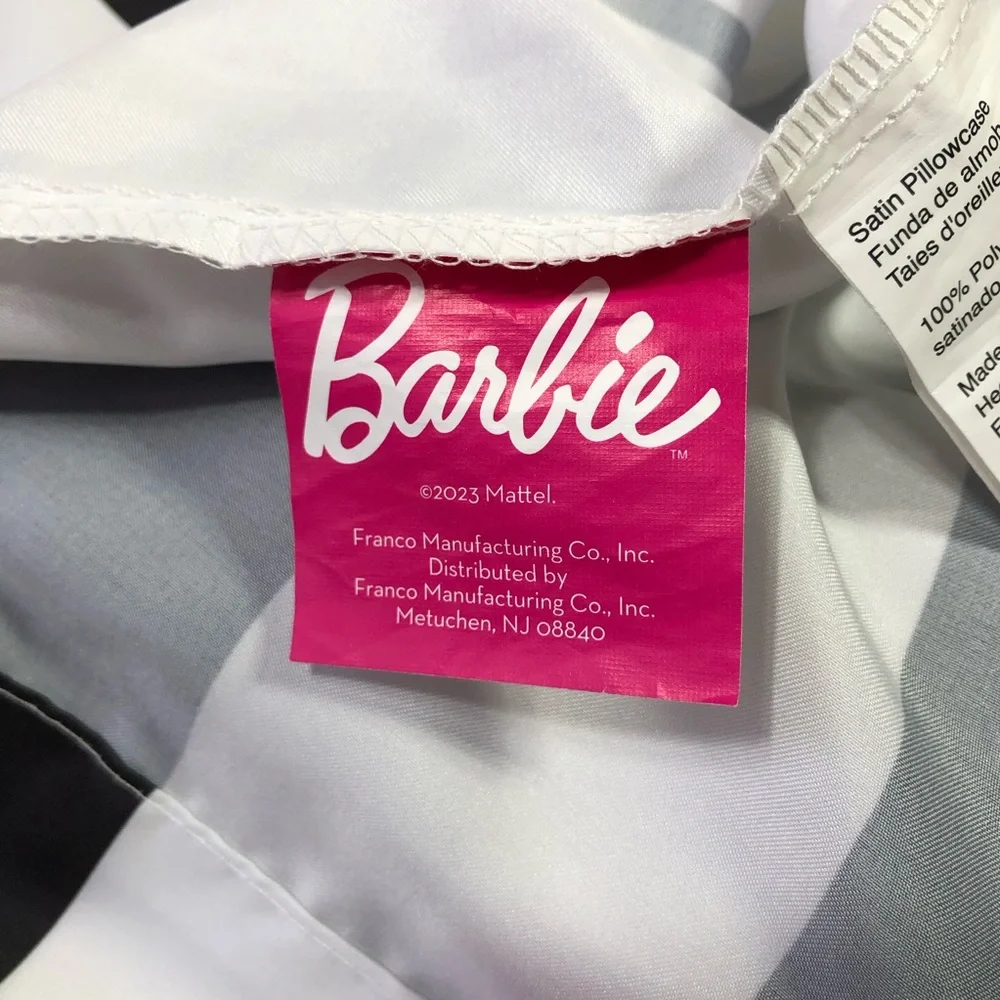Barbie Barbicore Black & White Stripped Beauty Silky Satin Standard Pillowcase